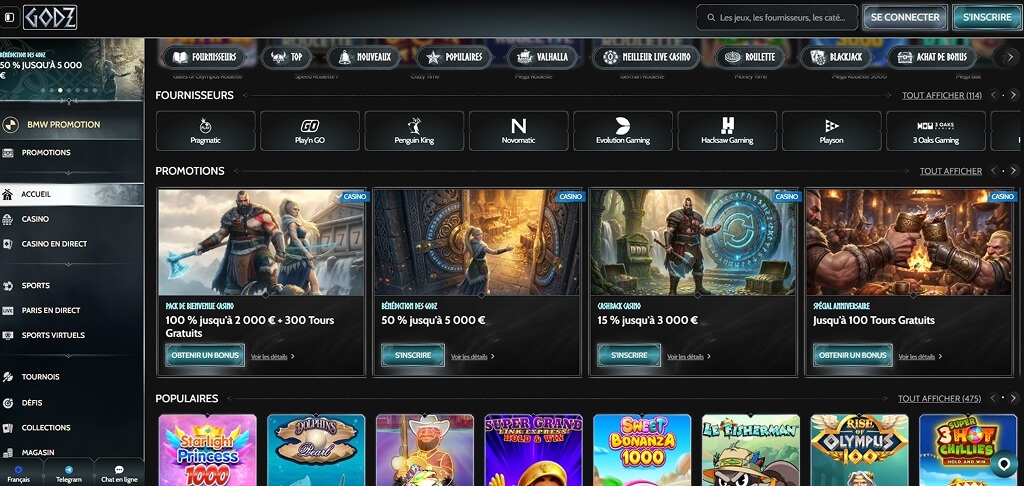 Interface du casino Godz FR